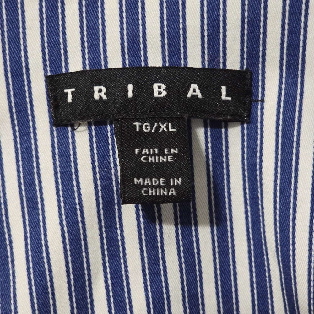 Tribal XL Striped Blue & White Button-Up Jacket, Cuffed Sleeve, Two Front Pocket - Picture 4 of 11